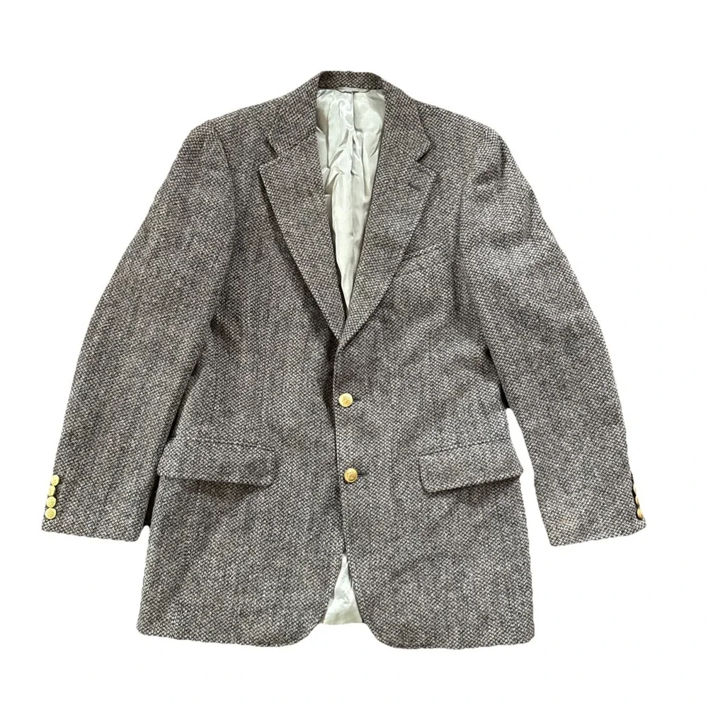 Chaps Ralph Lauren Sport Coat 40R Gray British Wool Tweed Blazer Lined Vintage